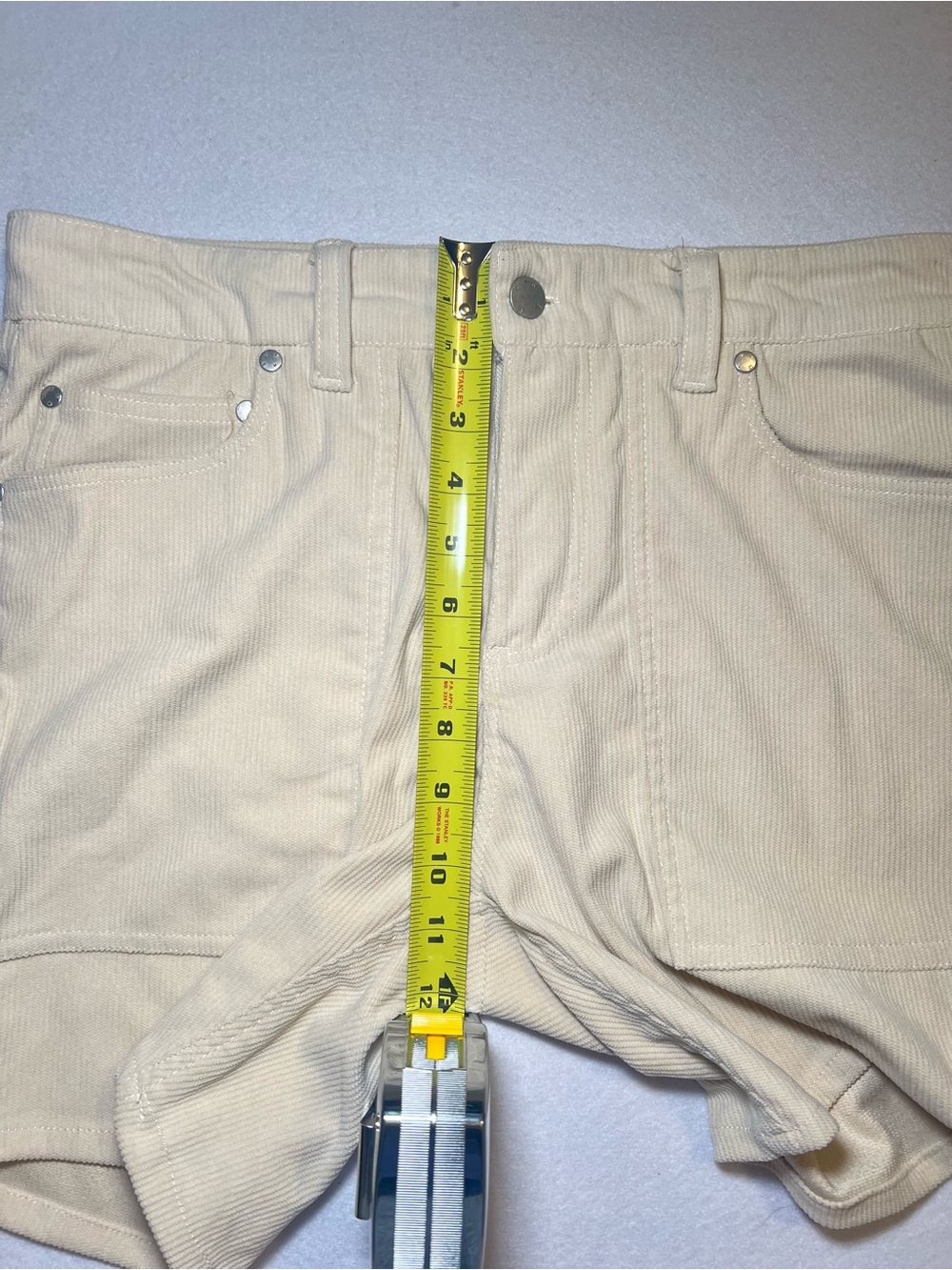 WeSC Stockholm Men’s Corduroy Utility Op Pocket Shorts, Cream/Biege,Size 30 - Picture 6 of 12